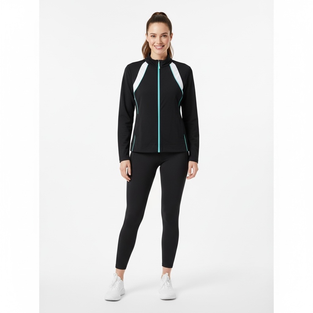 Izod PerformX Women's Mock Neck Full Zip Activewear Jacket Black Size XS